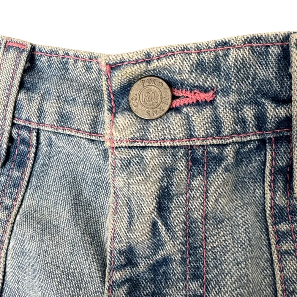 Polo Jeans Co Ralph Lauren Denim Shorts Light Wash Pink Stitching Size 6 4 Inch